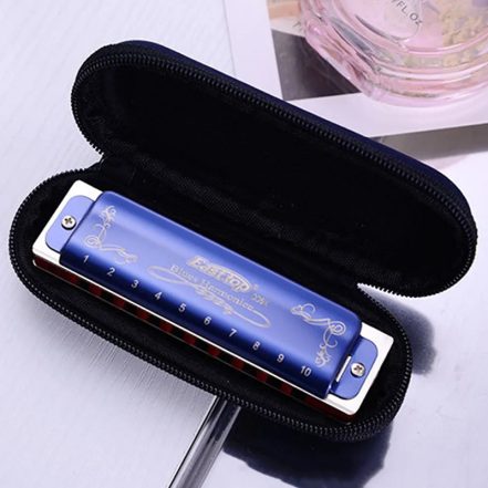 Harmonica Diatonique 10 Trous En Do - Blues Folk Débutant Avec Étui Chiffon - Qualité Pro