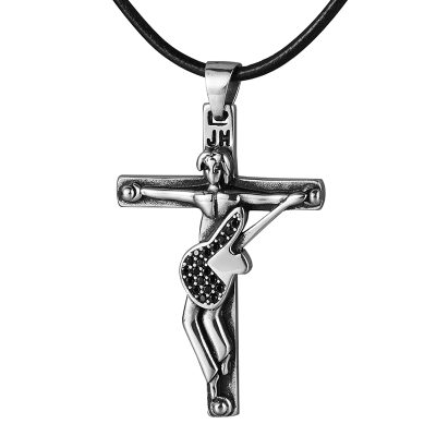 Johnny Hallyday Pendentif Collier en Acier Inoxydable avec Corde Noire - model 1