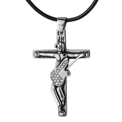 Johnny Hallyday Pendentif Collier en Acier Inoxydable avec Corde Noire - modèle 2