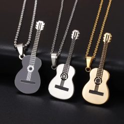 Pendentif guitare folk chaîne à billes