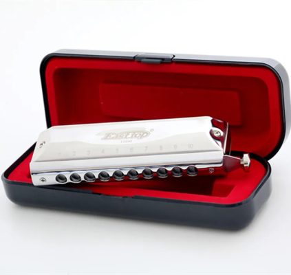 Harmonica Chromatique CASCHA 10-40 – 10 Trous, 40 Tons, Acier Inox, Étui + Chiffon, Idéal Débutants & Pros