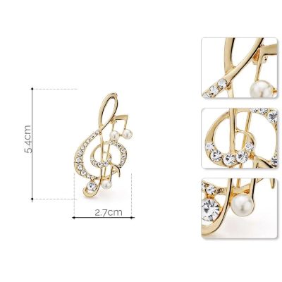 Détails complets de la Broche Clef de Sol ornée de Strass et de perles