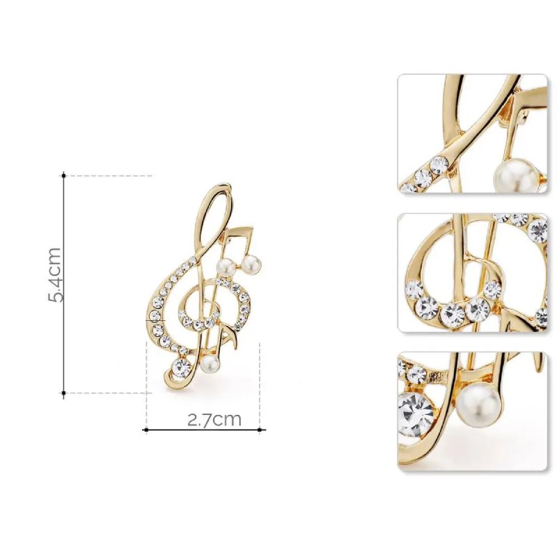 Détails complets de la Broche Clef de Sol ornée de Strass et de perles