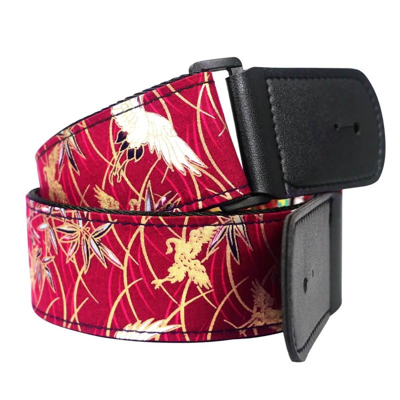 Détails Sangle Guitare Inspiration Japonaise vol de la grue couleur rouge