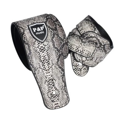 magnifique Sangle Guitare à motif Peau de Serpent Gris
