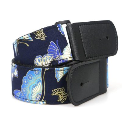 Détails Sangle de guitare électrique Motifs Papillons Dorés et Bleus