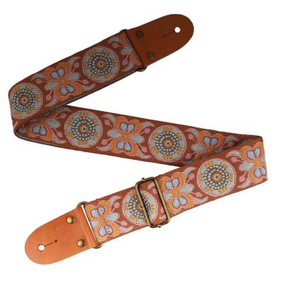 Détails Sangle guitare classique réglable en coton brodé motif Papillon - couleur orange