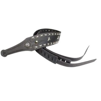 Détails de la Sangle de guitare en cuir motif étoiles en metal