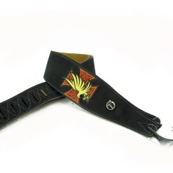 Sangle de guitare en cuir et daim motif croix de fer et aigle - couleur noir