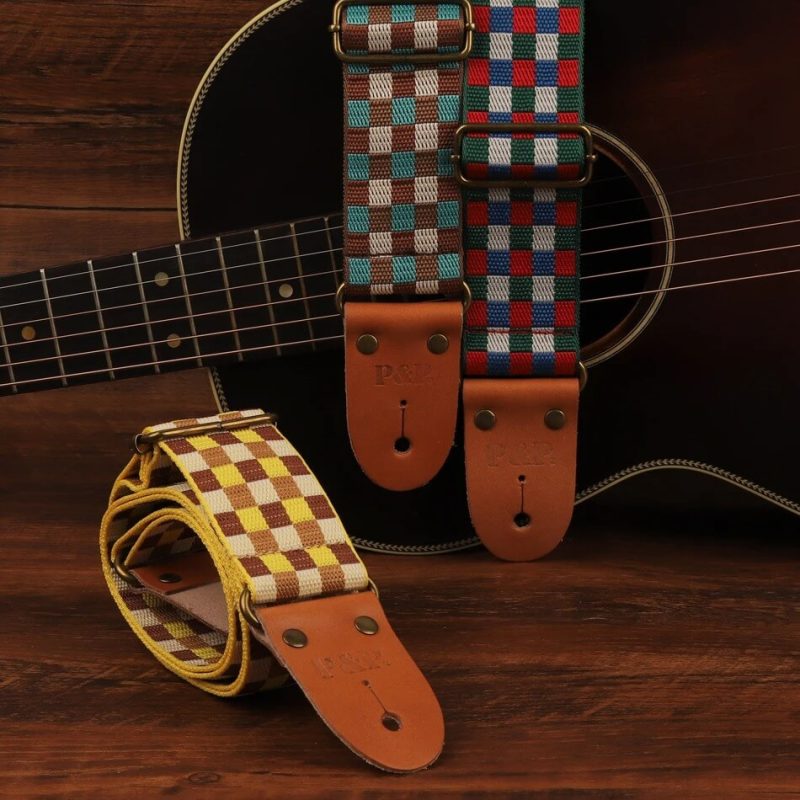 Sangle Guitre Classique Motif Damier - 3 couleurs au choix