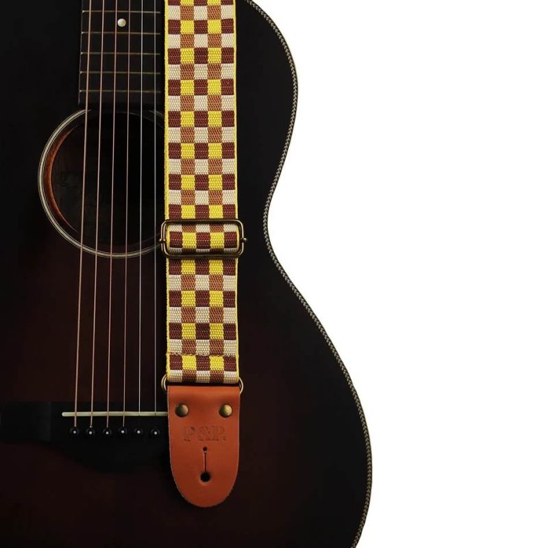 Sangle Guitre Classique Motif Damier - couleur jaune