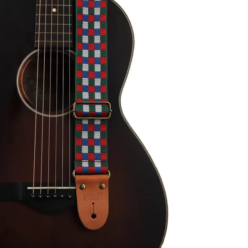 Sangle Guitre Classique Motif Damier - couleur rouge
