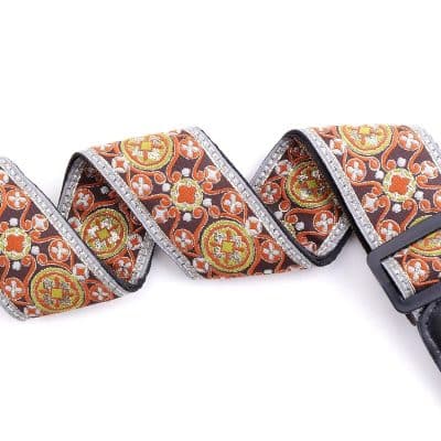 Sangle de guitare accoustique motif floral en coton brodé
