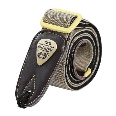 Sangle de guitare en Jeans Denim avec extrémités cuir - couleur beige