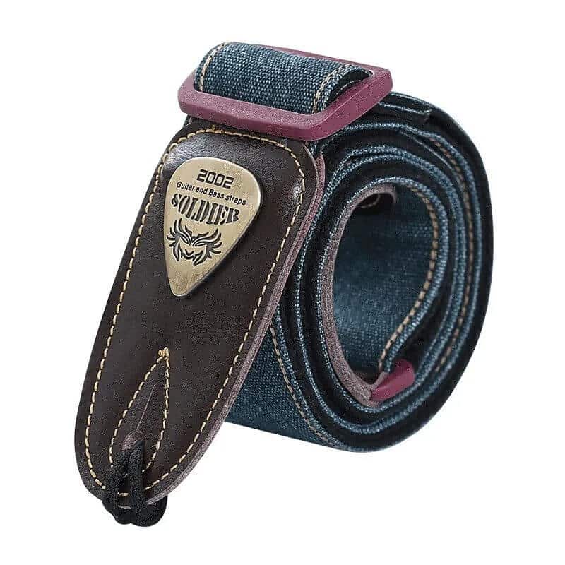Sangle de guitare en Jeans Denim avec extrémités cuir - couleur indigo