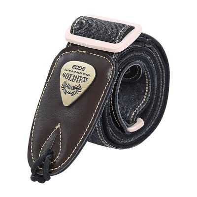 Sangle de guitare en Jeans Denim avec extrémités cuir - couleur noir