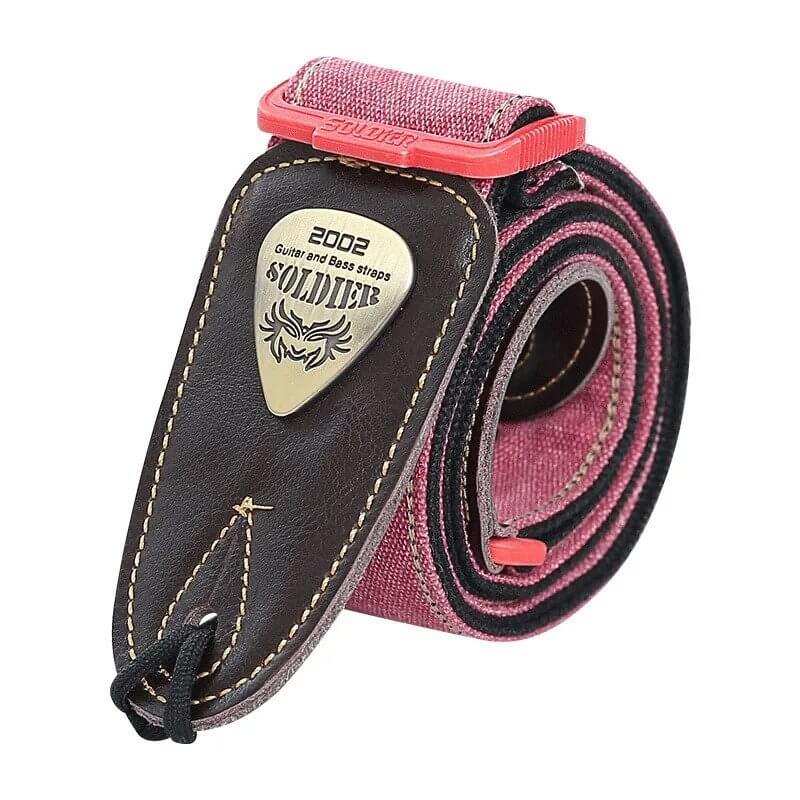 Sangle de guitare en Jeans Denim avec extrémités cuir - couleur rouge