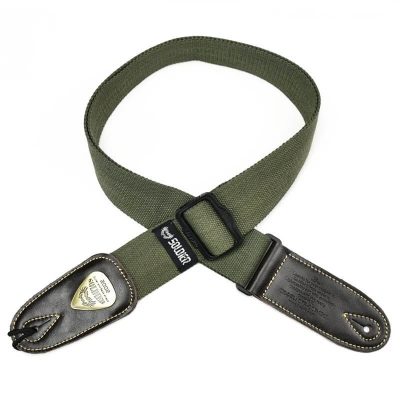 Sangle de guitare en coton avec extrémités en cuir - couleur kaki