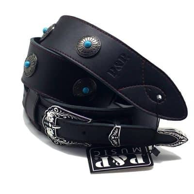 Sangle de guitare en cuir Style ethnique avec boucle - Couleur noir