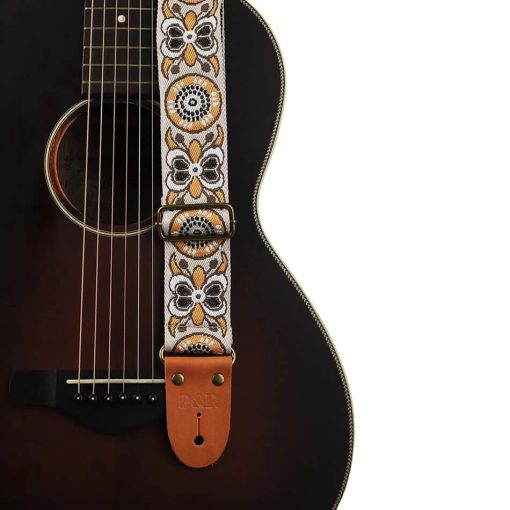 Sangle guitare classique réglable en coton brodé motif Papillon - couleur Jaune