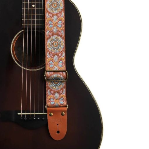 Sangle guitare classique réglable en coton brodé motif Papillon - couleur orange