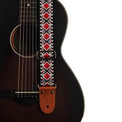 Sangle guitare classique réglable en coton brodé motif éthnique - couleur rouge