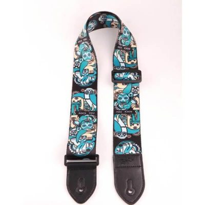 Sangle pour Guitare Design Masques et Aminaux fantastiques - couleur bleu