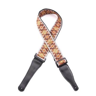 Sangle pour guitare accoustique motif floral en coton brodé