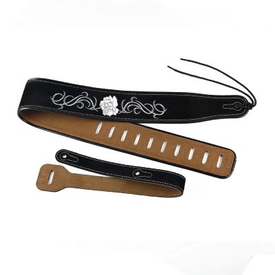 Vue Complète Sangle de Guitare en Cuir motif Rose