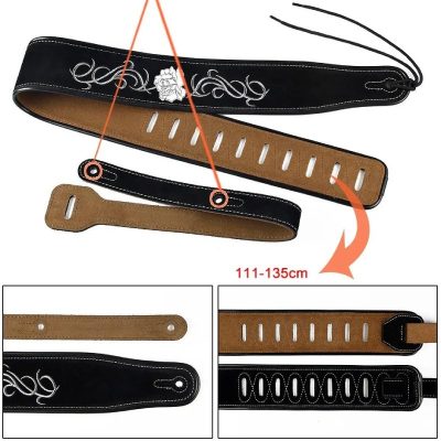 détails Sangle de Guitare en Cuir motif Rose