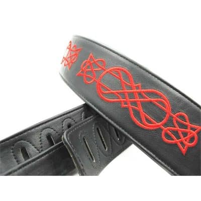 détails broderie Sangle pour Guitare Basse Cuir brodé Motif Croix de Fer