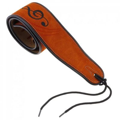 détails complets Sangle de Guitare en Daim beige motif Notes de Musiques