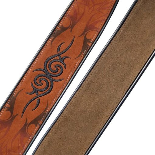 détails cuir Sangle de Guitare en Daim marron clair avec motif Tribal