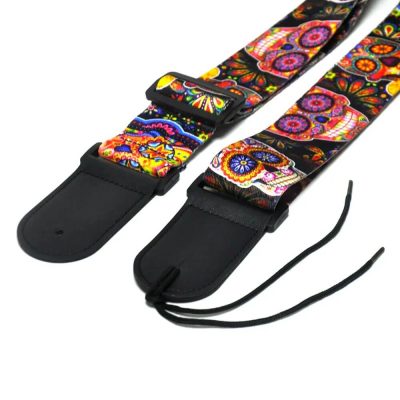 extrémités Sangle de guitare tête de mort en polyester SAnta Muerte noir et jaune