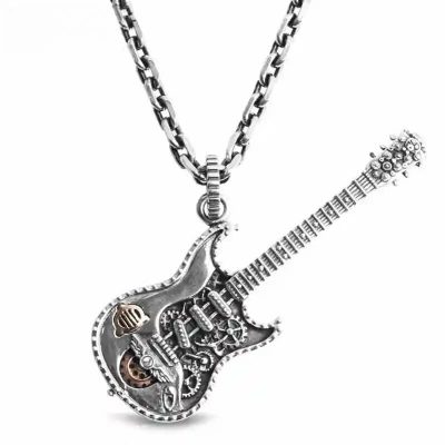 Détaills du Pendentif Guitare Rock en Argent 925 Véritable