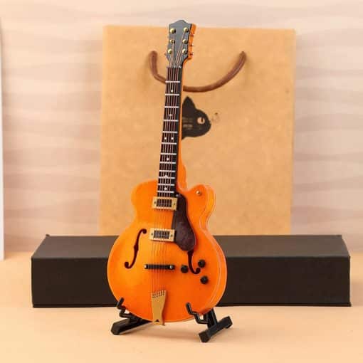 Guitare Miniature Folk en bois avec étui et Porte guitare - 14 cm