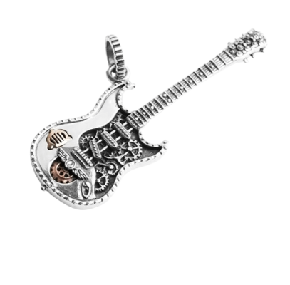 Magnifique Pendentif Guitare Rock en Argent 925 Véritable