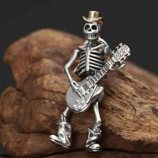 Magnifique Pendentif Guitare Squelette Metal Gothique