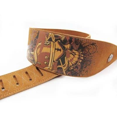 Sangle de Guitare Motif Tête de Mort en cuir de haute qualité - Réglable, souple et Durable - Modèle beige