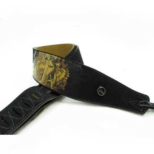 Sangle de Guitare Motif Tête de Mort en cuir de haute qualité - Réglable, souple et Durable - Modèle noir