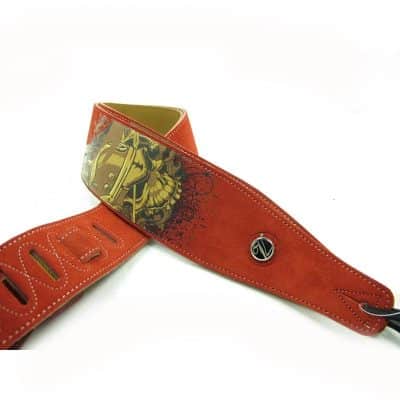 Sangle de Guitare Motif Tête de Mort en cuir de haute qualité - Réglable, souple et Durable - Modèle beige