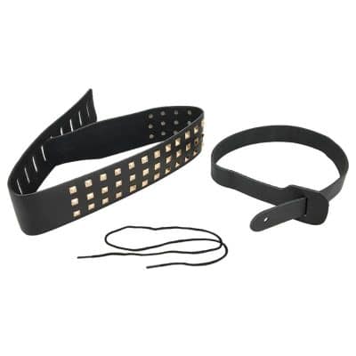 vue complète Sangle de Sangle de Guitare en Cuir Noir avec Clous à Griffes Pyramidaux pour un Look Death Metal