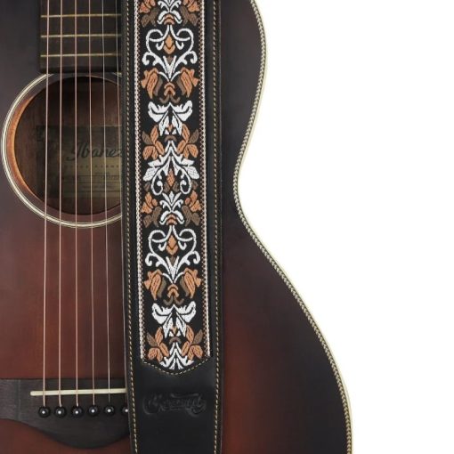 Sangle Guitare en Cuir Véritable Fleur de Lys Baroque