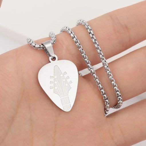 Pendentif Médiator de Guitare Gravé - Choix Classique ou Doré - couleur argent