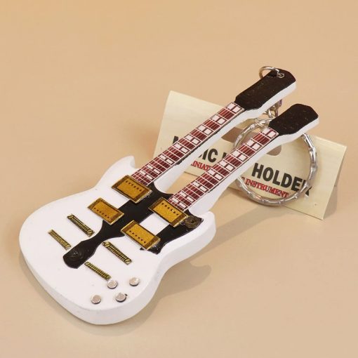 Porte-clés Guitare électrique Double Manche Couleur Blanc