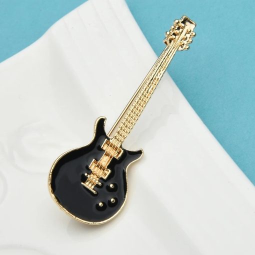 Broche Émaillée Pins Guitare électrique Couleur noir et or