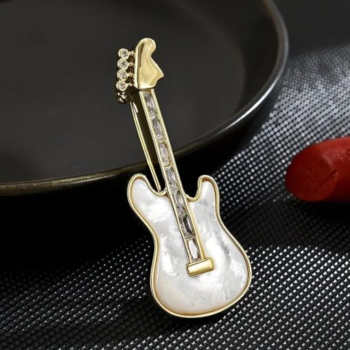 Broche Guitare Électrique Nacre Blanche