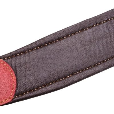 Détails Sangle Guitare en Cuir Vintage Marron avec Surpiqûres Rouges