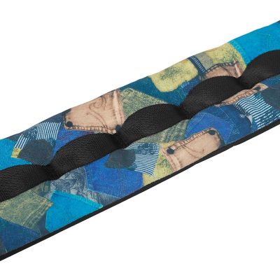 Détails complets de la Sangle de guitare en néoprène motif smoky patchwork denim