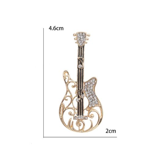 Dimensions Broche Guitare Électrique Design Creux à motif Notes de Musique et Strass